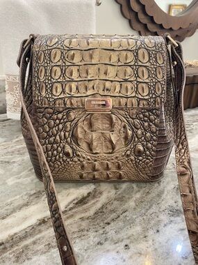 Brahmin Metallic Bronze Croc-Embossed Crossbody Bag